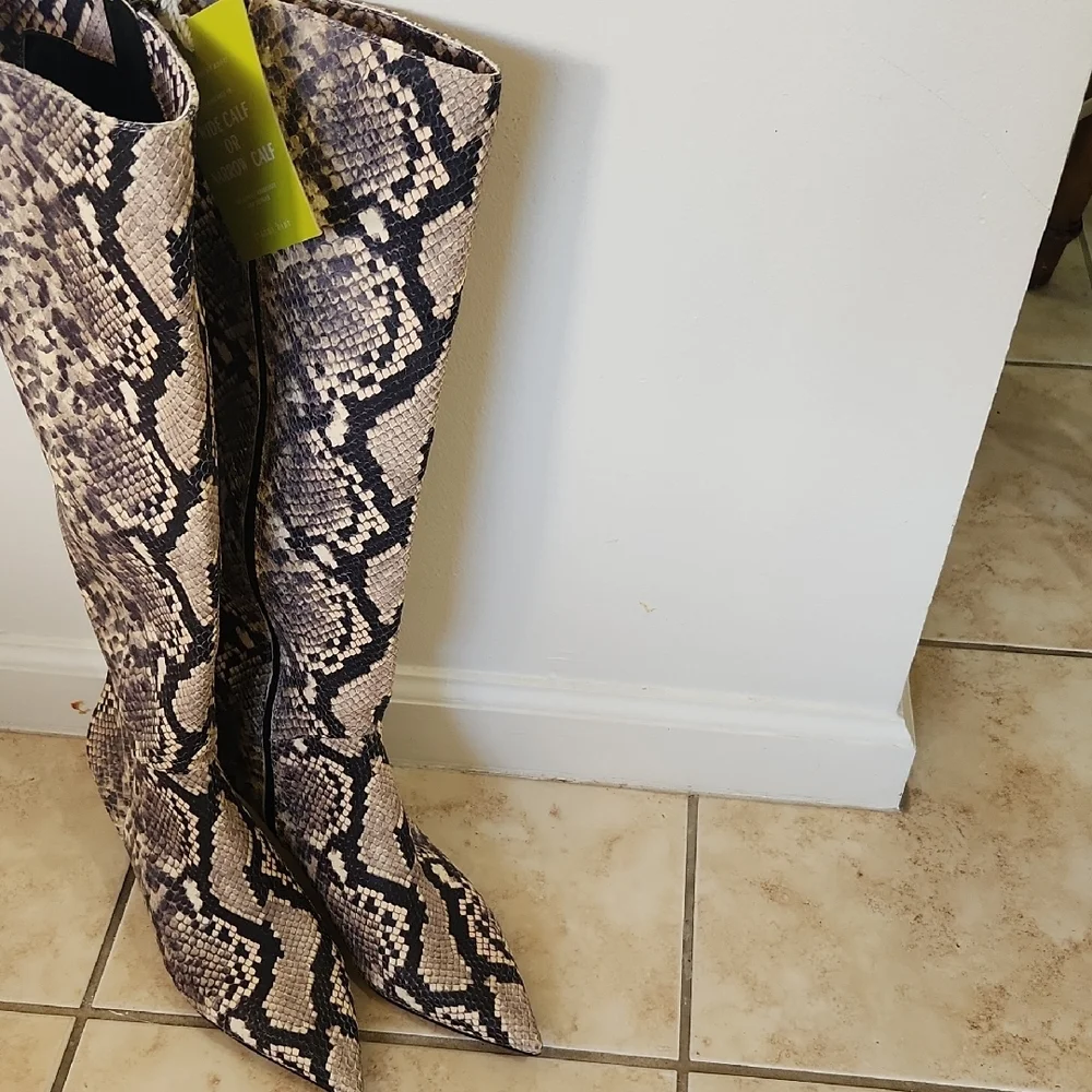 Gianni Bini Over-the-Knee Snakeskin Print Boots - Tan and Black - Picture 12 of 12